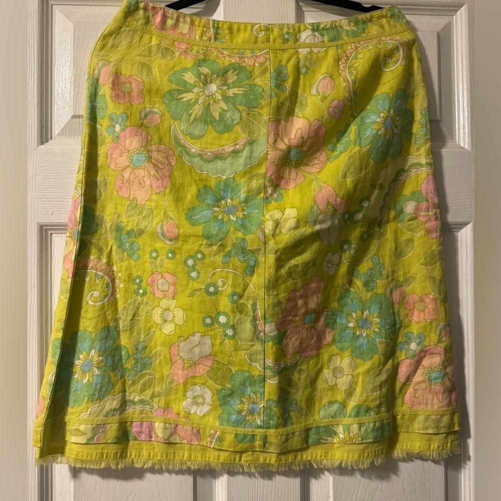 100% Linen Petite 6 Sigrid Olsen Floral Fringe Midi Skirt